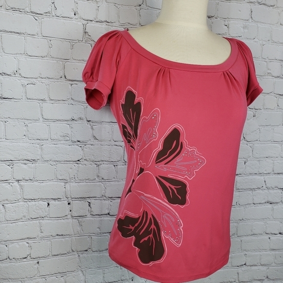 The Limited Floral Graphic Top XS Slinky Knit Career Office Embellished - Picture 7 of 12